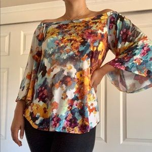 VERONICA M PRINTED OFF THE SHOULDER TOP